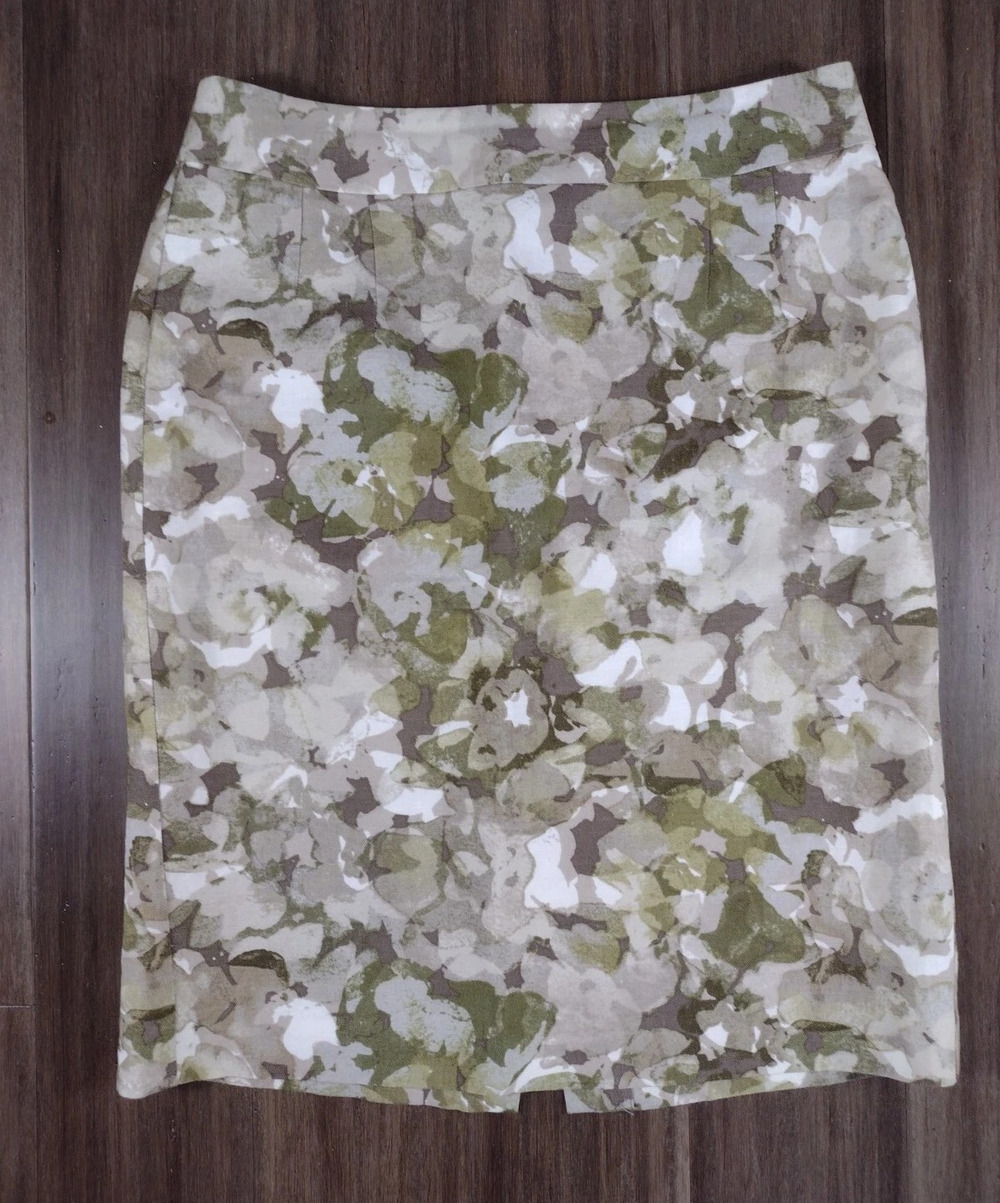 BANANA REPUBLIC Women's Multicolor Floral Print Linen Lined Straight Skirt-Sz 8